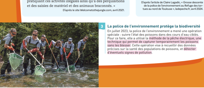 Parution livre scolaire édition Belin - photo pèche électrique Office français biodiversité