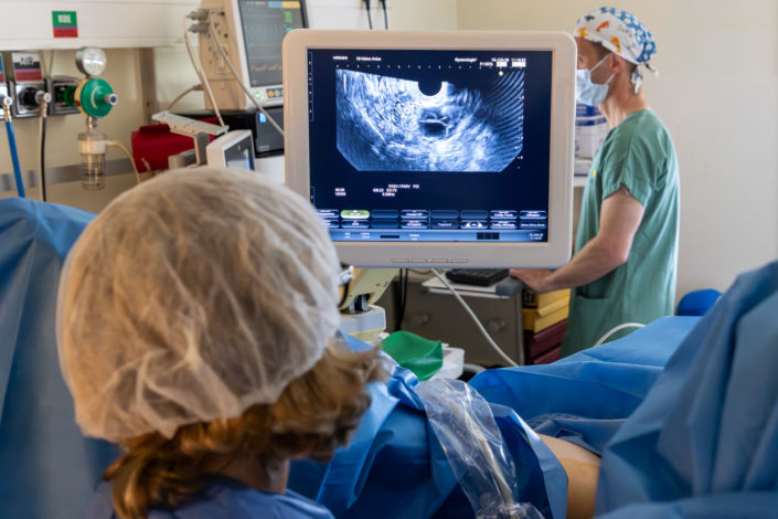 PMA – Ponction ovocytaire Échographie ovarienne pendant une ponction d’ovocytes dans le cadre d’une PMA au CHU de Lille